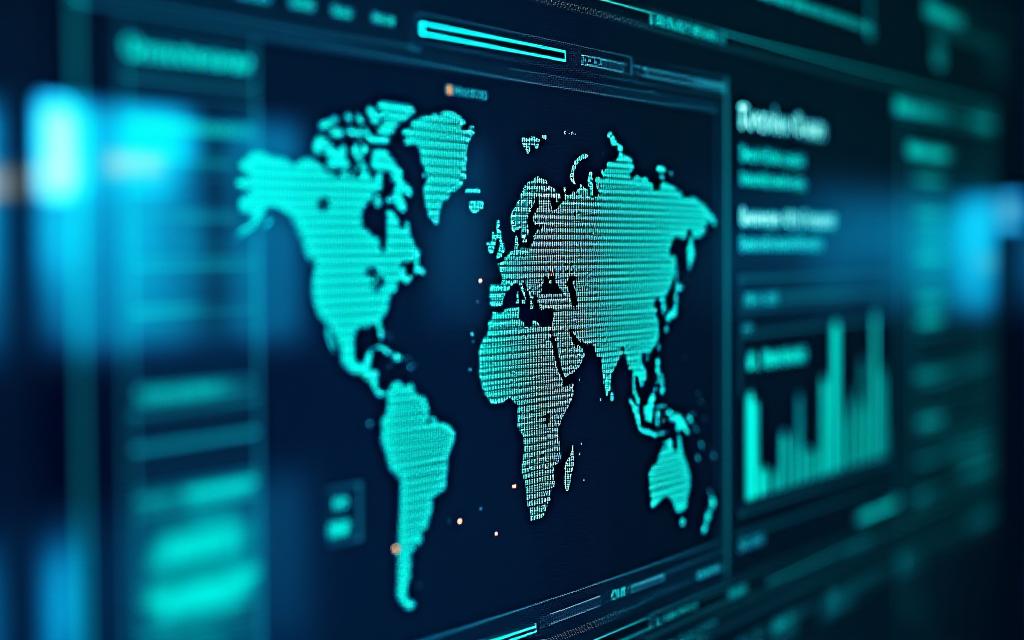 Abstraktes digitales Dashboard mit globalen Lieferwegen und Risiko-Indikatoren